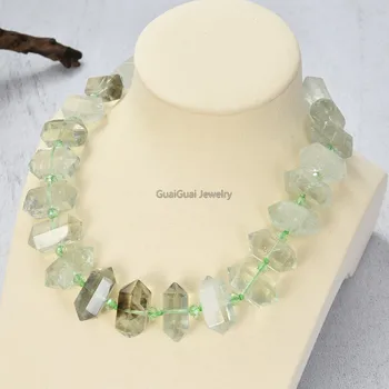 

GG Jewelry Natural Green Amethyst Prasiolite Double Terminated Pointed Prehnite Green Crystal Necklace