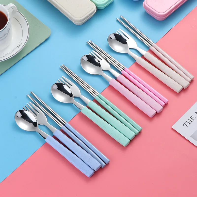Stainless Steel Dinnerware Set For Student Portable Fork Chopstick