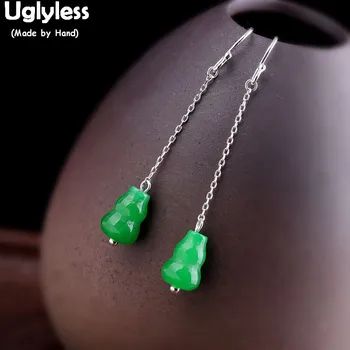 

Uglyless Pretty Emerald Gourd Earrings for Women Simple Fashion Long Silver Line Earrings Real 925 Silver Brincos Jewelry E1543