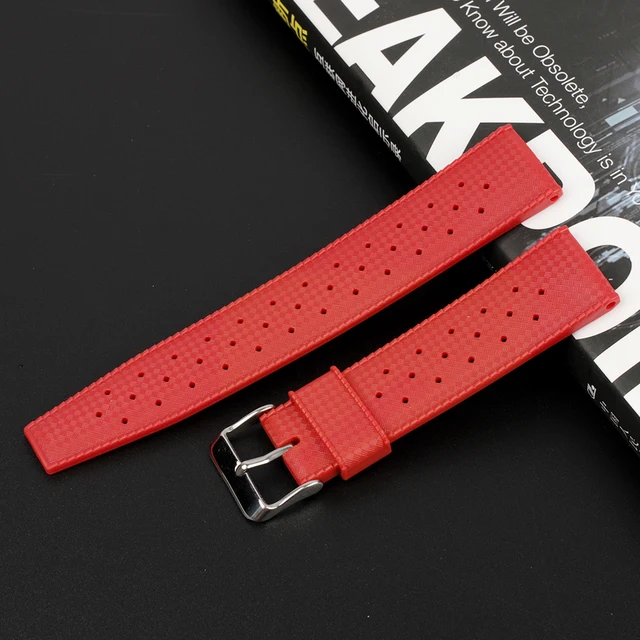 Tropical Fluorine Rubber Watch Band 20mm 22mm Waterproof Porous Breathable Diving Sport Men Women Watch Strap Replacment red