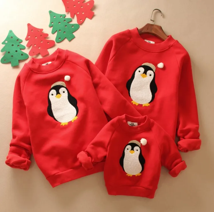 

Penguin Thickened Velvet Family Matching Outfits Long Sleeve Sweatshirt Baby Hoodie Looking Sweater Family Outfits Clothes