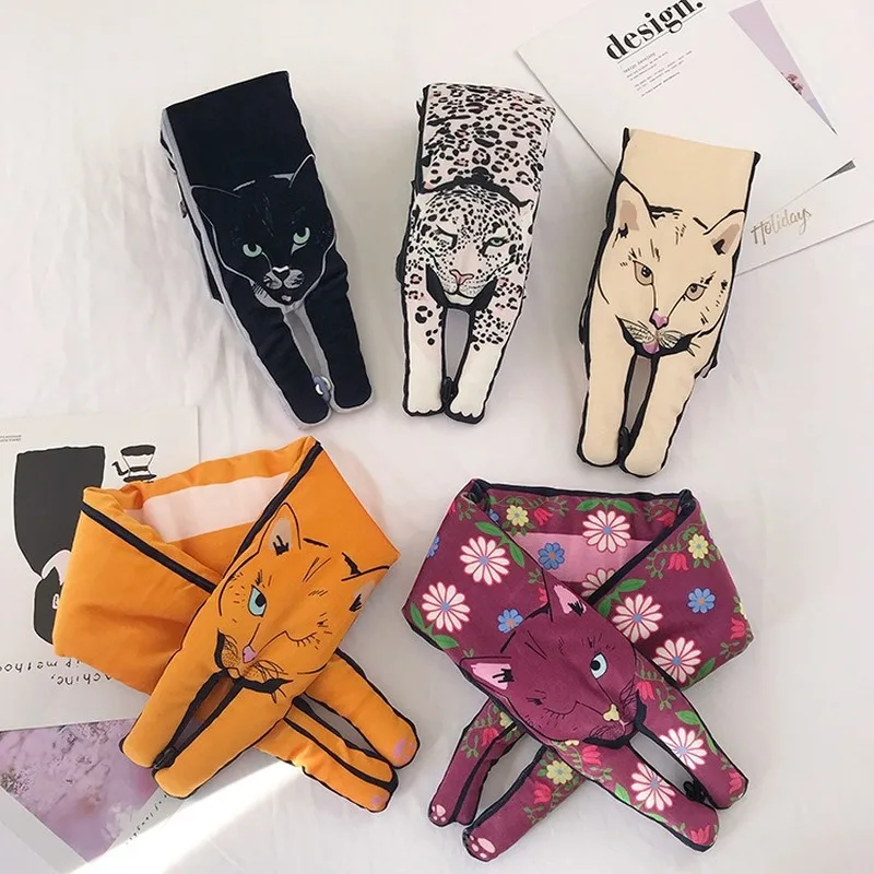 

New Winter Thicken Keep Warm Velvet Neckerchief DIY Loveliness Kitty Animal Printing Scarf High Quality Student Hair Scarves