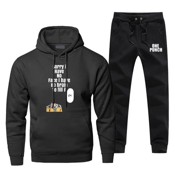 

One Punch Man Japanese Anime Fashion 2 Piece Set Hoodies Sweatshirtpants 2019 New Winter Bodywarmer Casual Streetwear Men's Set