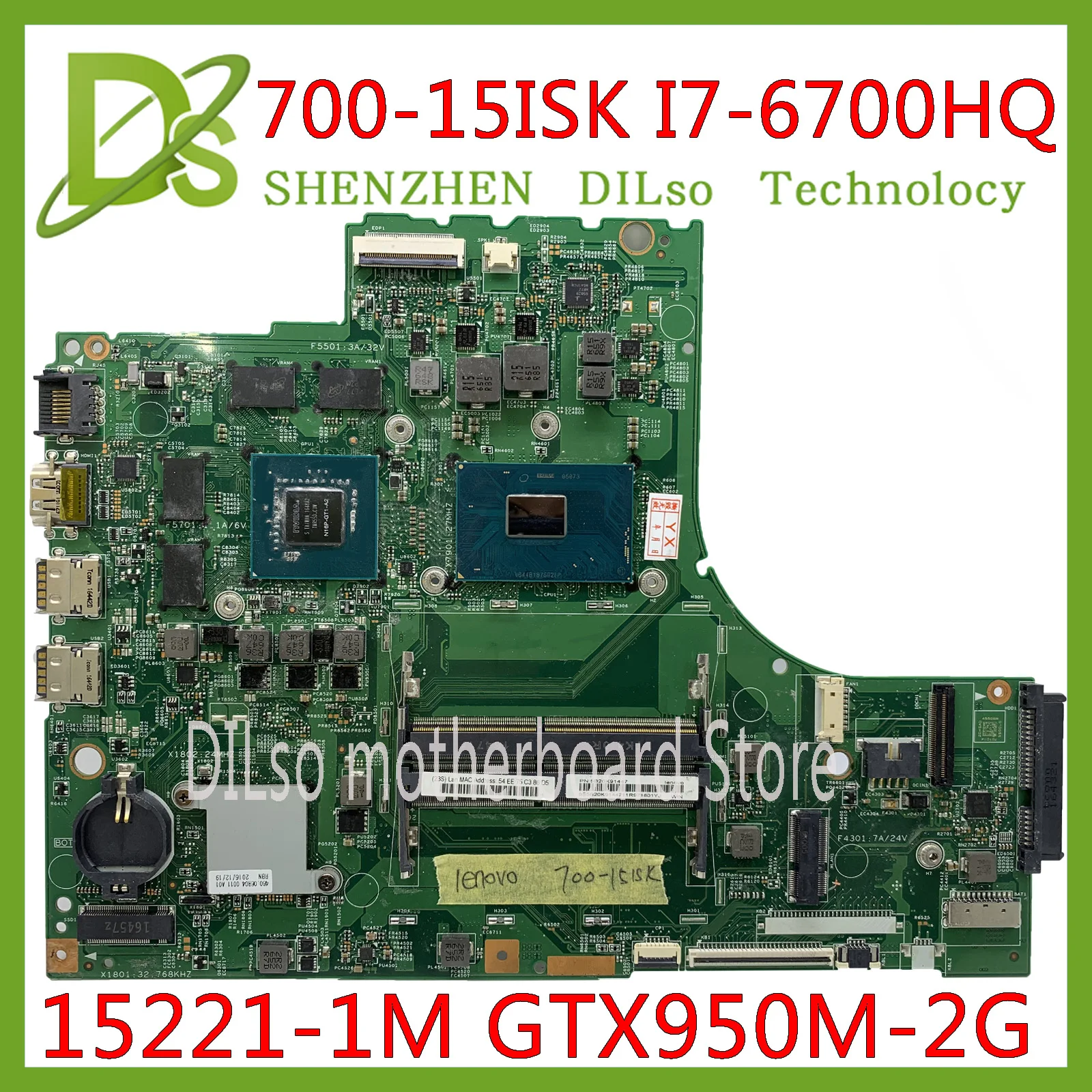 wonderful  KEFU 15221-1M Laptop motherboard for Lenovo 700-15 700-15ISK motherbaord DDR4 I7-6700HQ GTX950M-2GB