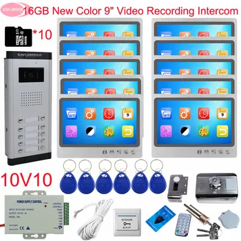 

9" Video Intercom With Recording+16GB TF Card Video Intercom for Apartments Video Intercom 10 Monitors Video Intercom With Lock