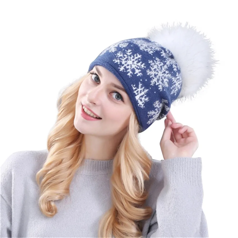 H new Thick Wool Pom Pom Winter Hat Female Hat Leather Natural Fur Fashion Warm Knit Women Winter Beanie Bean Hat 30H - Цвет: H