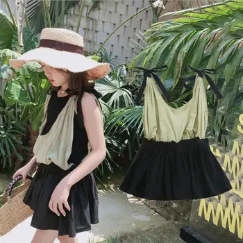 

Children sling dress 2020 summer new Hit color patchwork dress girls sleeveless dress kids clothes 4-14Y ws1711