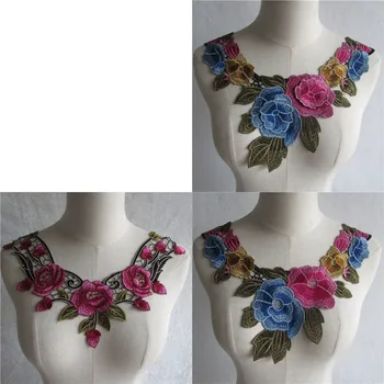 

New Embroidery Flower Lace Fabric DIY Accessories Lace Neckline Applique Collar Sewing Craft Supplies applications for clothes