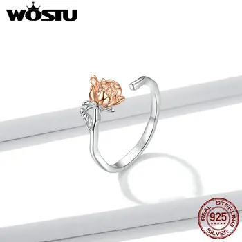 

Wostu 925 Sterling Silver Graceful Rose Open Adjustable Plated platinum Finger Rings for Women Fine Jewelry 2020 New BSR134