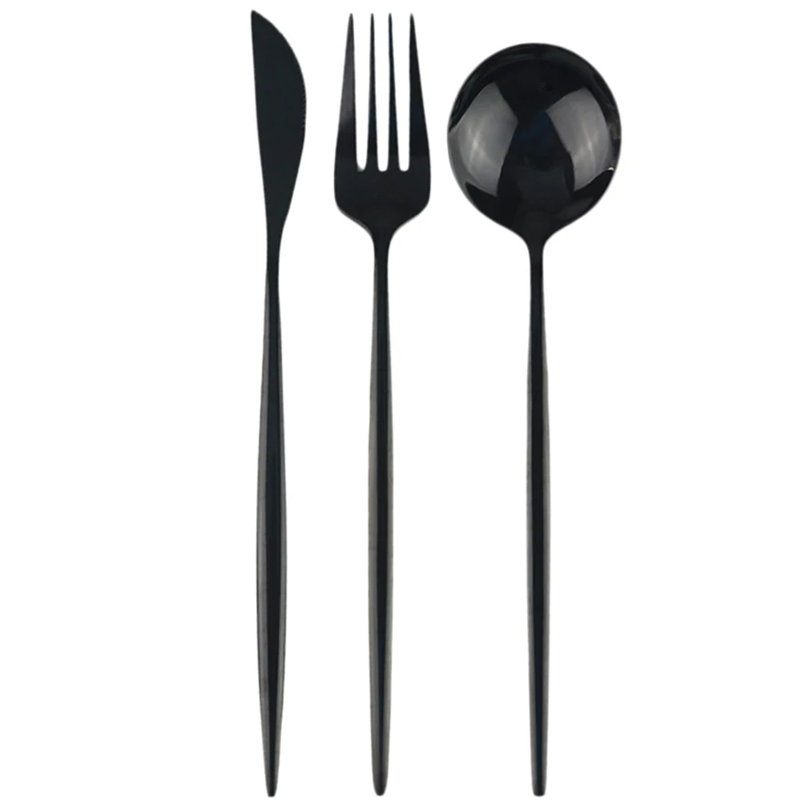3 шт набор посуды Набор радужных столовых приборов 18/10 нержавеющая сталь набор посуды нож вилка, ложка, посуда набор кухонный набор серебряных изделий - Цвет: 3Pcs Black
