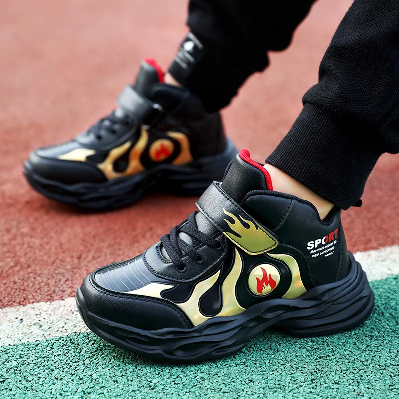 

BOY'S Cotton-padded Shoes 2019 Autumn And Winter New Style Leather plus Velvet Big Kid Shoe Warm Boy Winter Shoes Children Two C