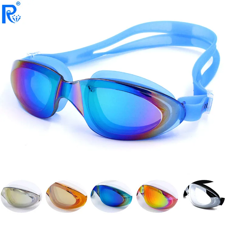 

Goggles Men And Women High-definition Waterproof Anti-fog Colorful Plain Glass Swimming Glasses Adult Large Frame Electroplated