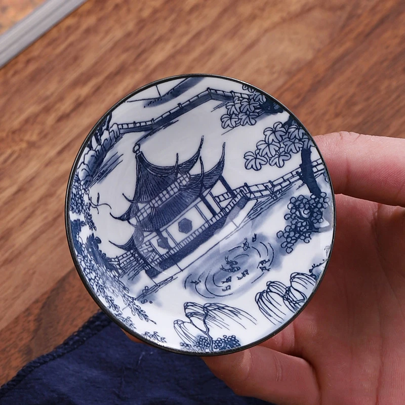 Retro Chinese Ceramic Tea Cup Blue and White Porcelain