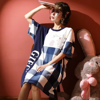 

2020 summer nightdress cute cartoon nightdress cotton women's nightgown girl short sleeve casual nightdress home service