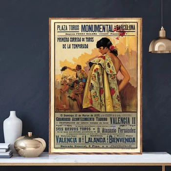 

Bullfight Vintage Ad Barcelona Spain 1935 Corrida Poster Canvas Art Print Wall Pictures for Living Room No Frame