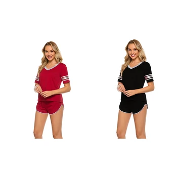 

Pajamas Women Sleepwear Two Piece Set Tracksuit Women Short-Sleeve Home Suits
