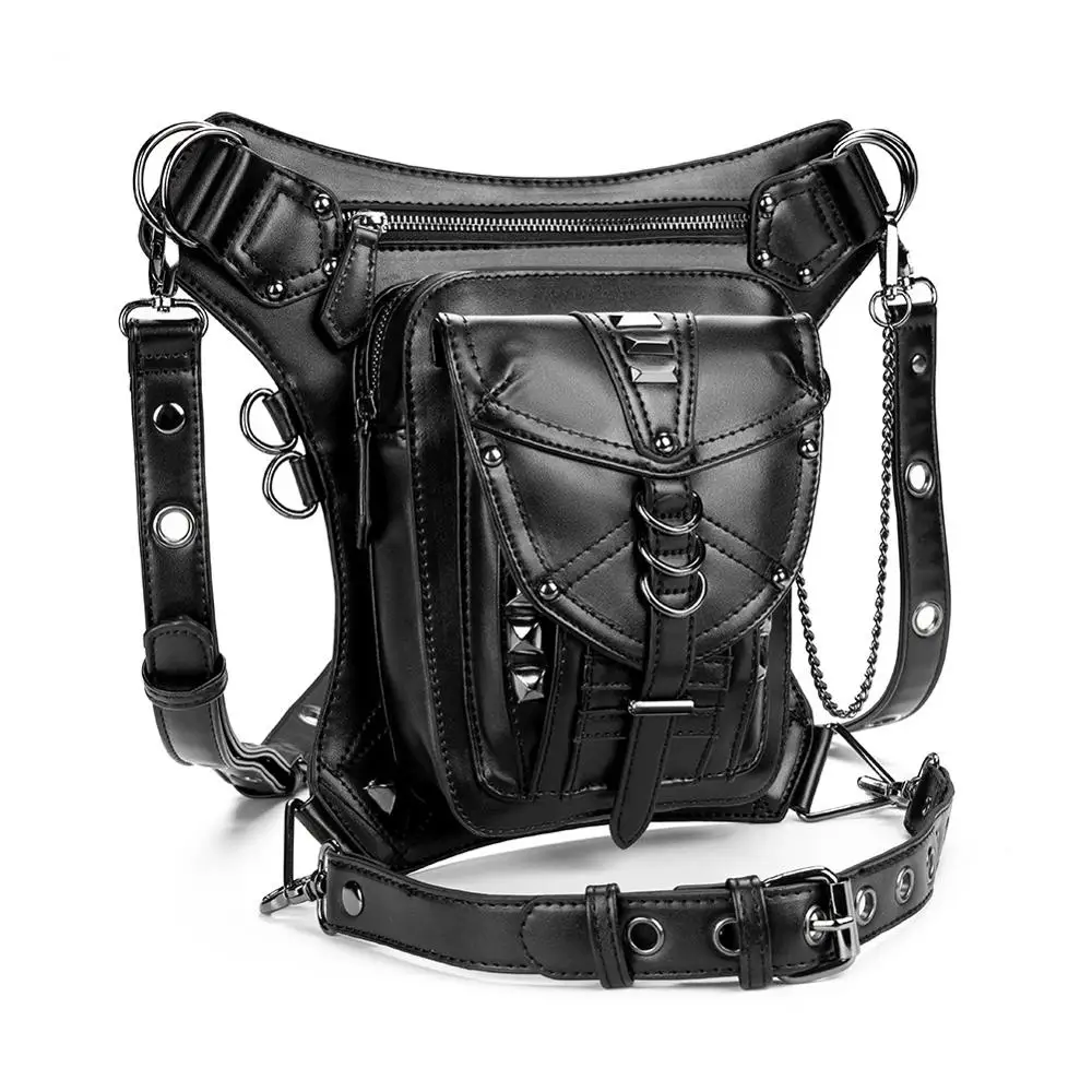 Gothic Unisex Leather Waist Bags Fanny Pack Rock Motorcycle Men Women