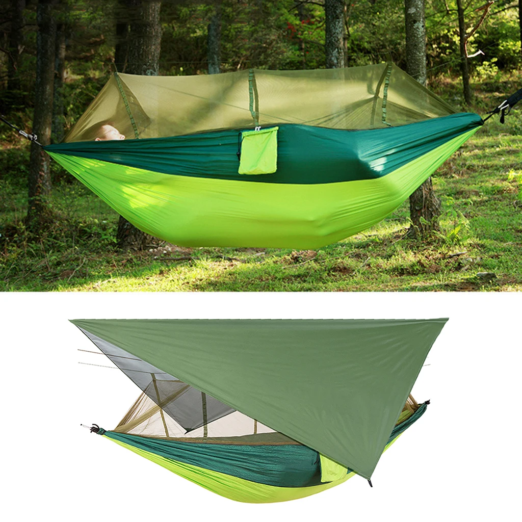 2 Person Premium Nylon Outdoor Camping Hammock Swing with Sun UV-protect Tarp &  Mosquito Net for Family Travelling Picnic