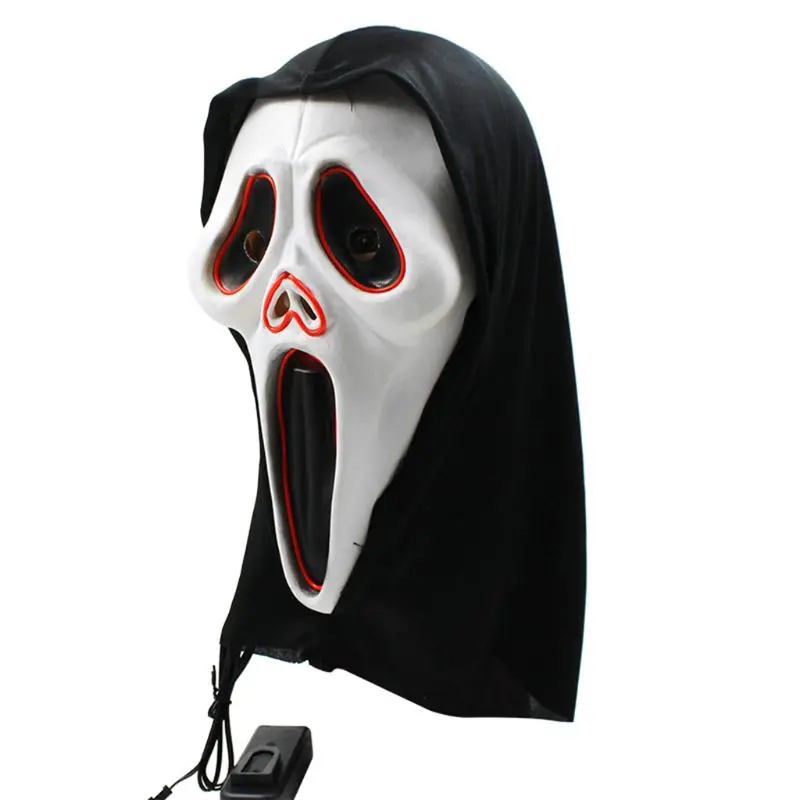 Новинка, латексная светодиодный светящаяся маска с черепом, маска для Хэллоуина, маскарадный костюм, реквизит, аксессуары, Q1FD
