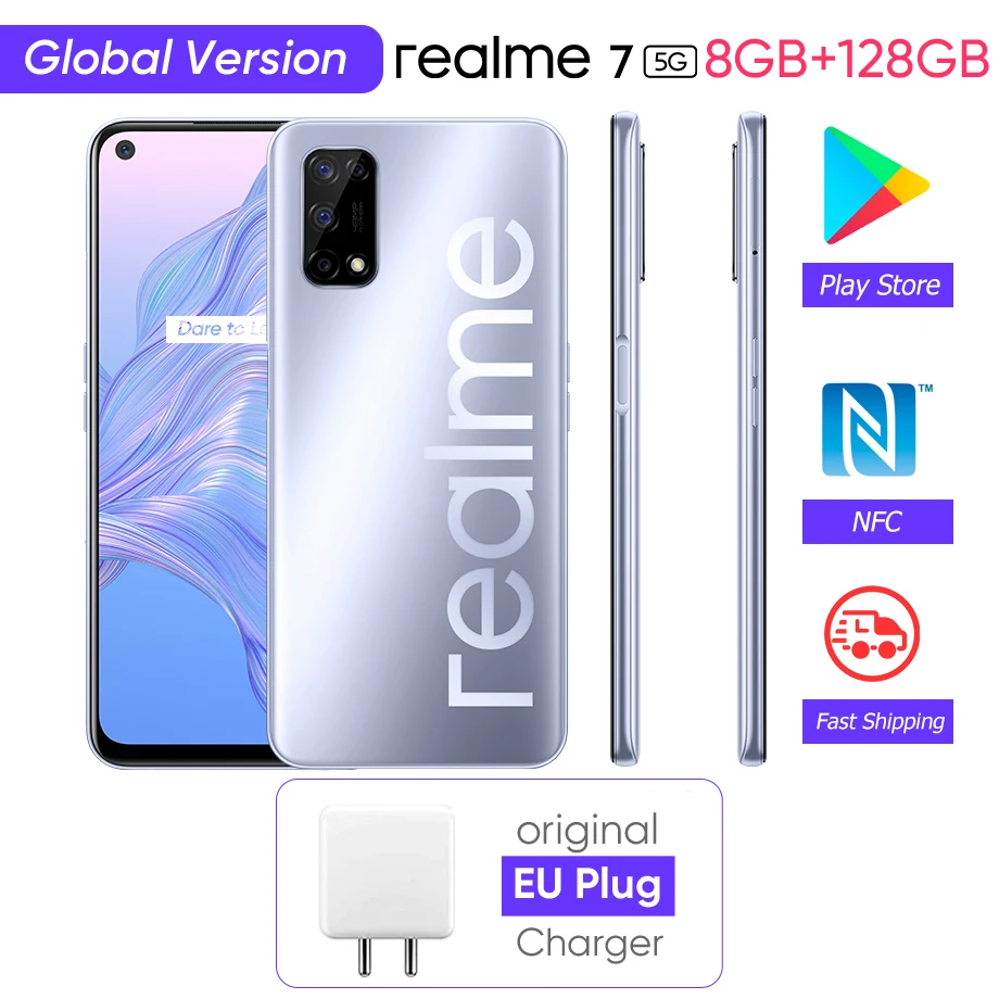 Realme 7 5G Dimensity 800U 8G 128G 120 Гц Дисплей 48MP Quad Camera 5000 мА/ч Батарея глобальная Версия 30 Вт