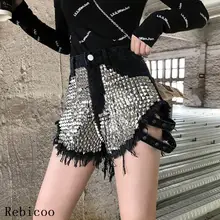 ^^Best Offers 2019 Summer Rivet Sequins Denim Shorts Women High Waist Loose Tassel Jeans ^^Best Offers 2019 Summer Rivet Sequins Denim Shorts Women High Waist Loose Tassel Jeans