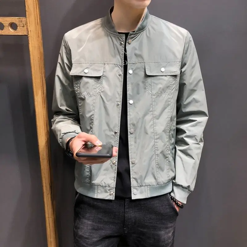 

Spring Jacket Men's Slim Fashion Solid Color Baseball Uniform Jacket Men Streetwear Wild Hip Hop Bomber Jacket Mens M-4XL