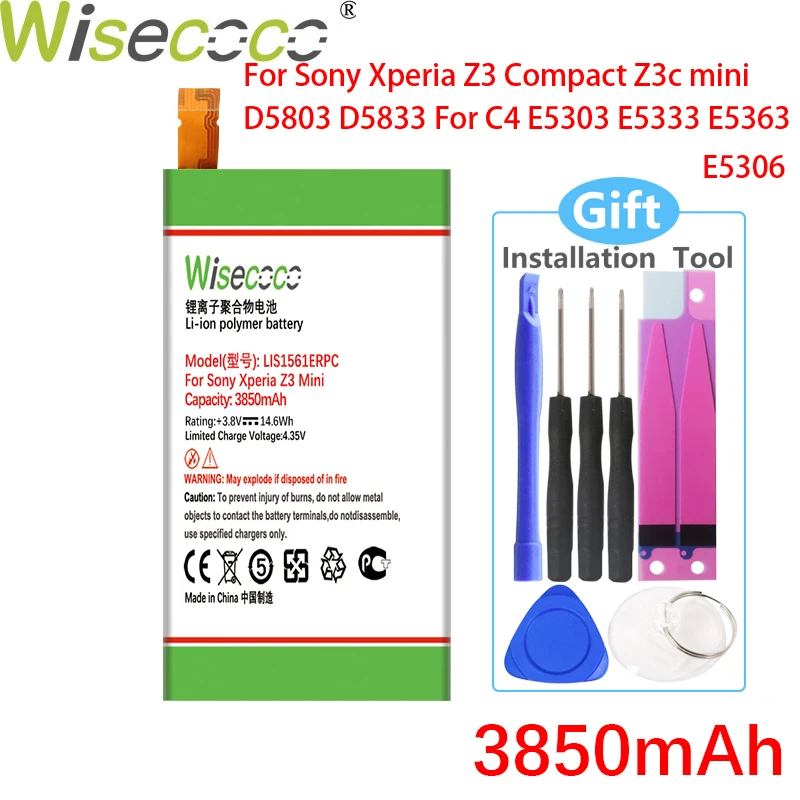 Wisecoco LIS1561ERPC 3850 мАч аккумулятором нового типа для SONY Xperia Z3 мини M55W D5833 SO 02G D5803 C4 E5303
