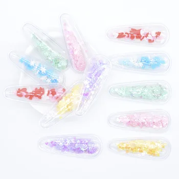 

12Pcs 6CM Filling Shake Sequins Clay Applique Snap Clip Covers have Slit for DIY Headwear Hair BB Clips Decor Accessories P29