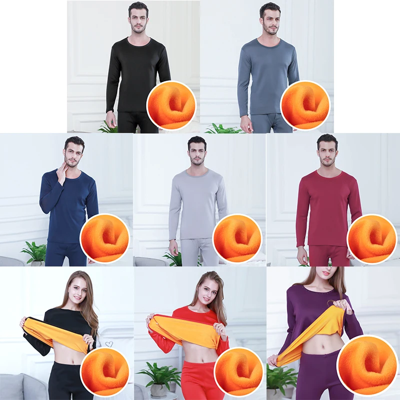 

Thermal Underwear Men Winter Women Long Johns Sets Fleece Keep Warm Plus Size Tops+Pants Clothes