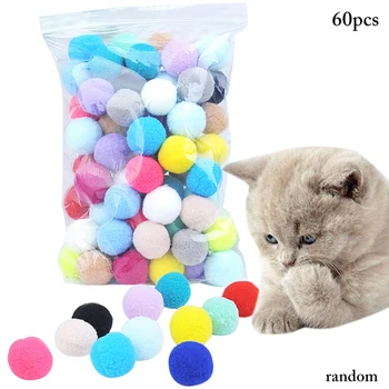 

60pcs Cute Funny Cat Toys Stretch Plush Ball Cat Toy Ball Creative Colorful Interactive Cat Pom Pom Cat Chew Toy Dropshipping