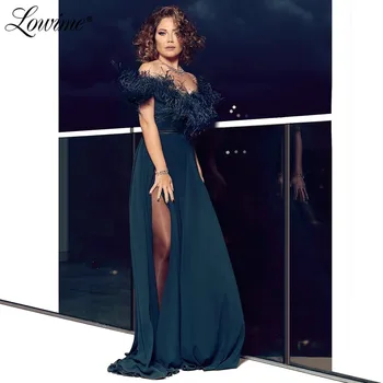 

Feather Evening Dress Mother Of The Bride Dresses 2020 High Split Side Party Gowns Chiffom Prom Dresses Long Vestido De Festa