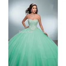 Бирюзовые Бальные платья бальное платье Элегантное Тюлевое украшенное бисером кристаллы дешевые милые 16 платья