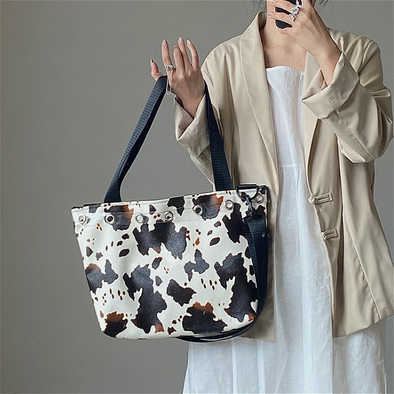 

Vintage Cow Pattern Women Shoulder Bags Fashion PU Leather Ladies Messenger Bag Handbag Large Capacity Female Travel Casual Tote