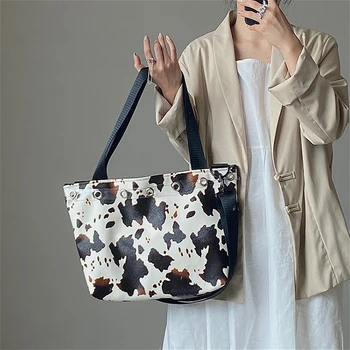 

Vintage Cow Pattern Women Shoulder Bags Fashion PU Leather Ladies Messenger Bag Handbag Large Capacity Female Travel Casual Tote