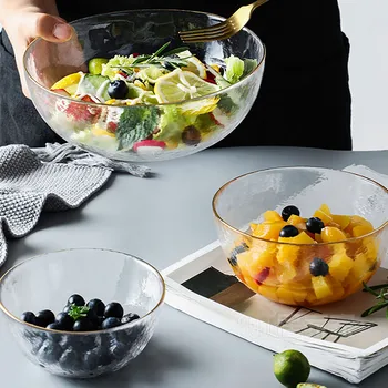 

12.5/14.5/20CM Gold Side Crystal Transparent Glass Bowl Large Household Salad Dessert Soup Bowl Kitchen Mixing Bowls