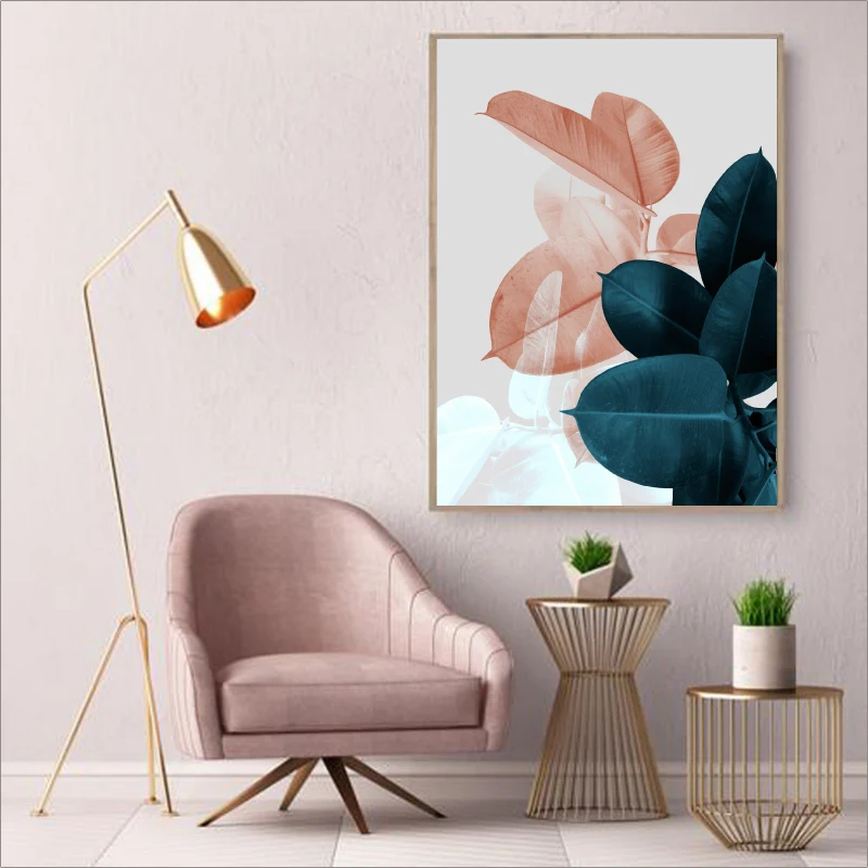 Modern-Pink-Flowers-Green-Plants-Poster-Print-Canvas-Painting-Pictures-Home-Wall-Art-Decoration-Wall-Stickers