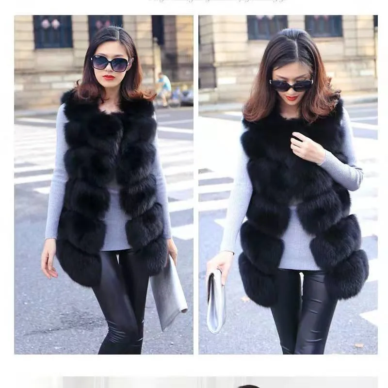 

Women's Natural Fox Fur Vest Square Leather Fur Shoulder Real Fox Fur Jacket Winter Warm Fashion European Street Style