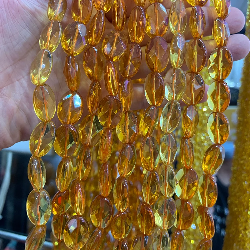 13X18mm Natural Yellow Citrines Beads 15'' Faceted Oval DIY Quartz Loose Beads For Jewelry Making Beads Men Women Necklace Gift