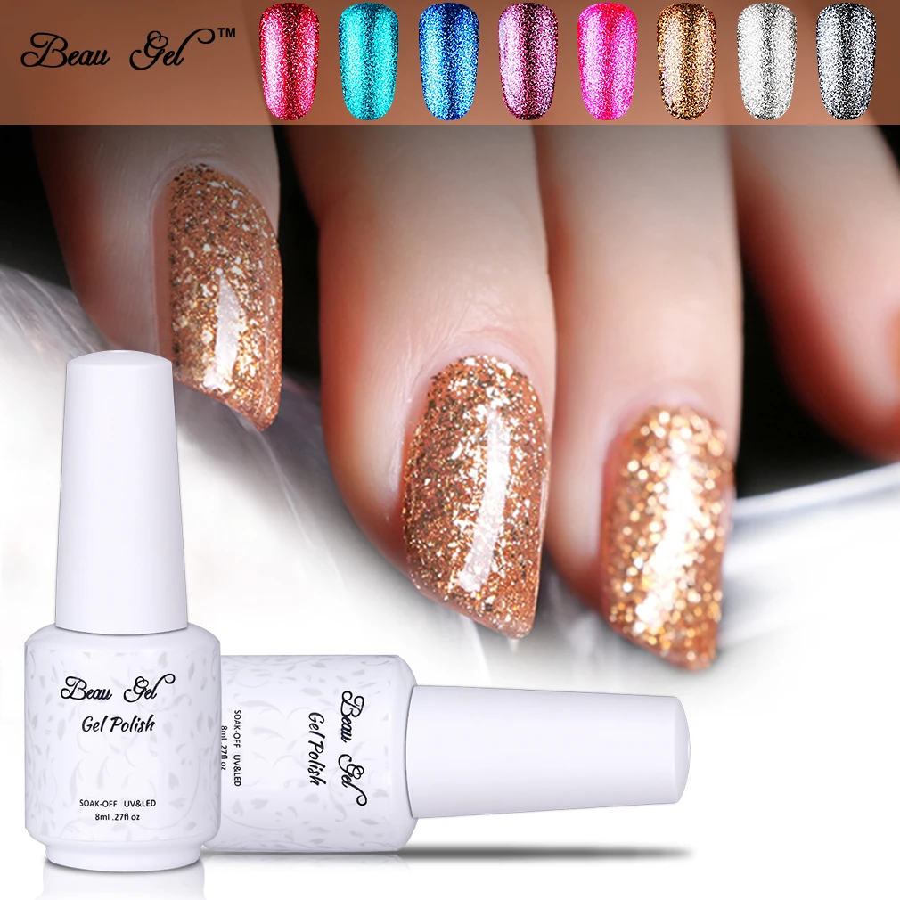 

Beau Gel 8ML Glitter Sequins Platinum Gemstone Color Series Gel Polish UV LED Soak Off Nail Art Tips Manicure Nail Gel Polish