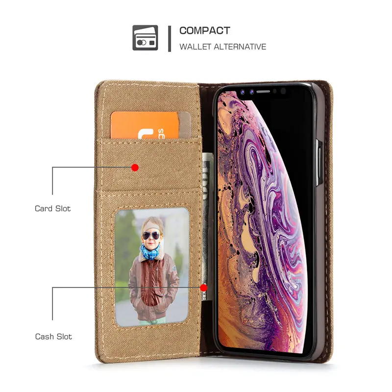 Canvas Wallet Flip Case For iPhone XS MAX Case Card Holder Protective Back Cover For iPhone XS MXA Bag Coque Fundas