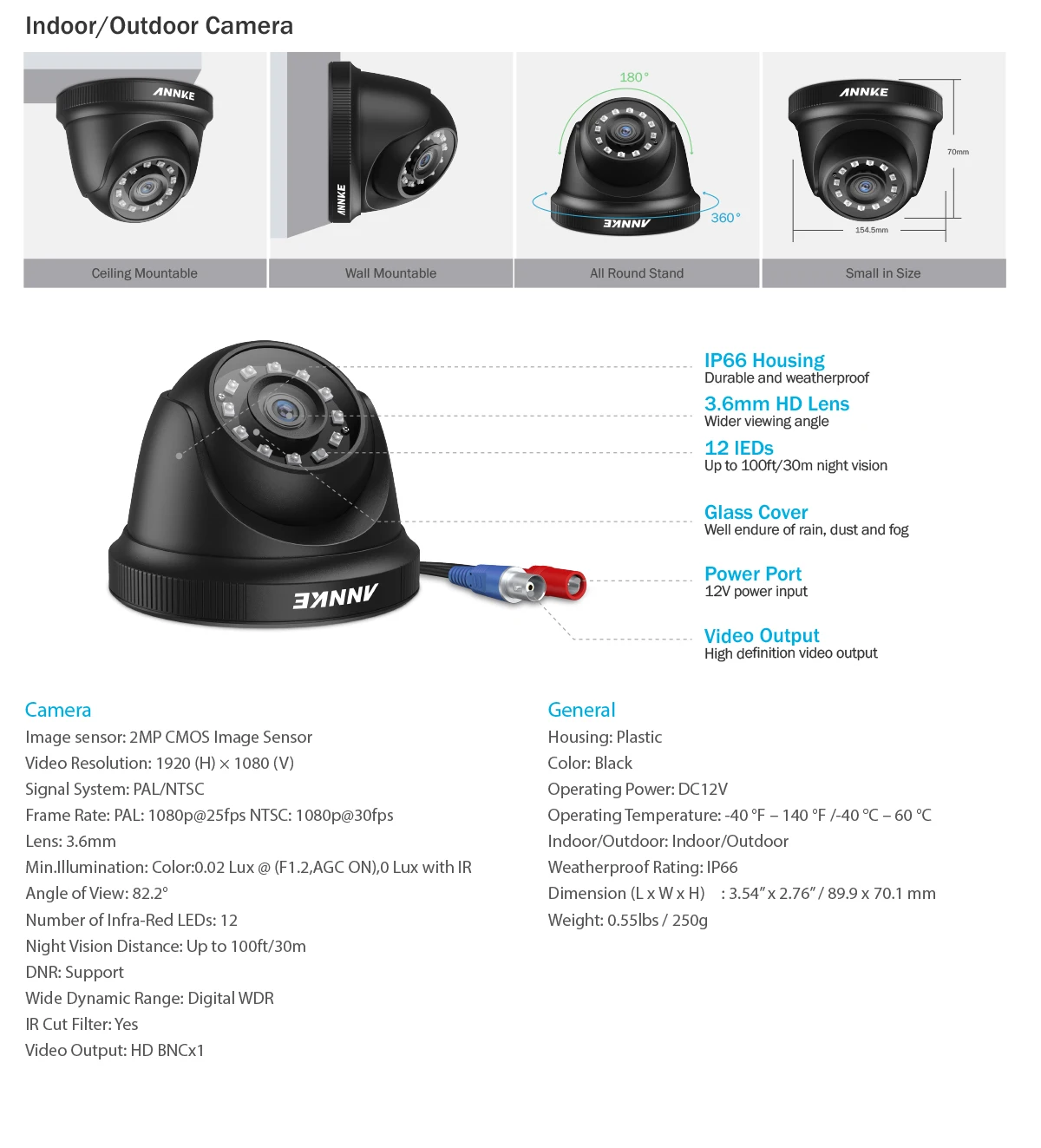 ANNKE 1080P CCTV камера DVR система 8 шт Водонепроницаемая 2.0MP HD-TVI черная купольная камера s домашний комплект видеонаблюдения Обнаружение движения