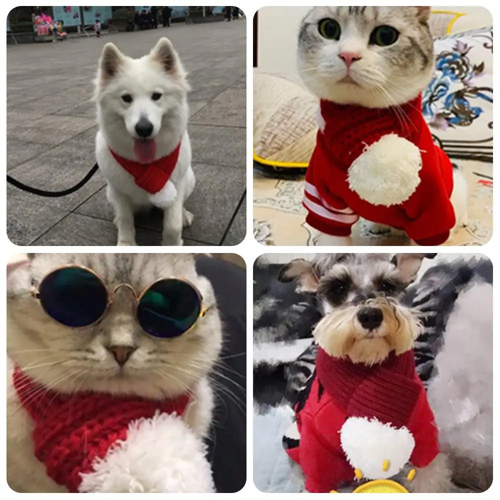 Кошка, собака, Рождественский костюм, Рождественский шарф, воротник, одежда для домашних животных, вязаные красные свитера, украшение для праздника