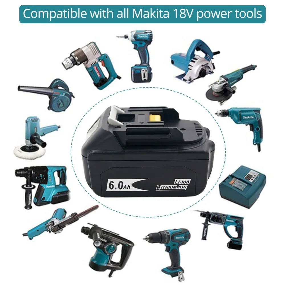 2 упаковки электроинструментов батарея для Makita 18 В батарея 6ah 6000mAh BL1860 Bl1850 BL1840 BL1830 светодиодный светильник баланс зарядка защита