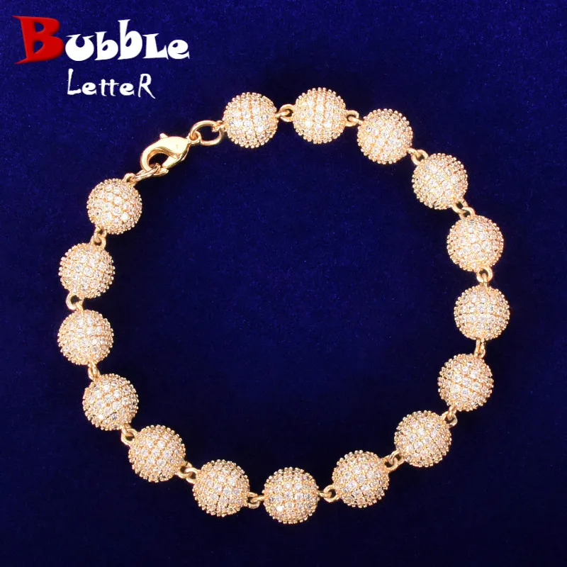 Cubic Zirconia Bead Bracelet Chain Zirconia Gold Bracelet Men 10mm