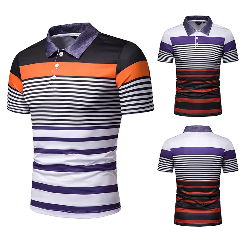 

2019 New Style Summer MEN'S Short Sleeve Polo Shirts Men's Contrast Color Stripes Slim Fit Fold-down Collar Leisure T-shirt PL4