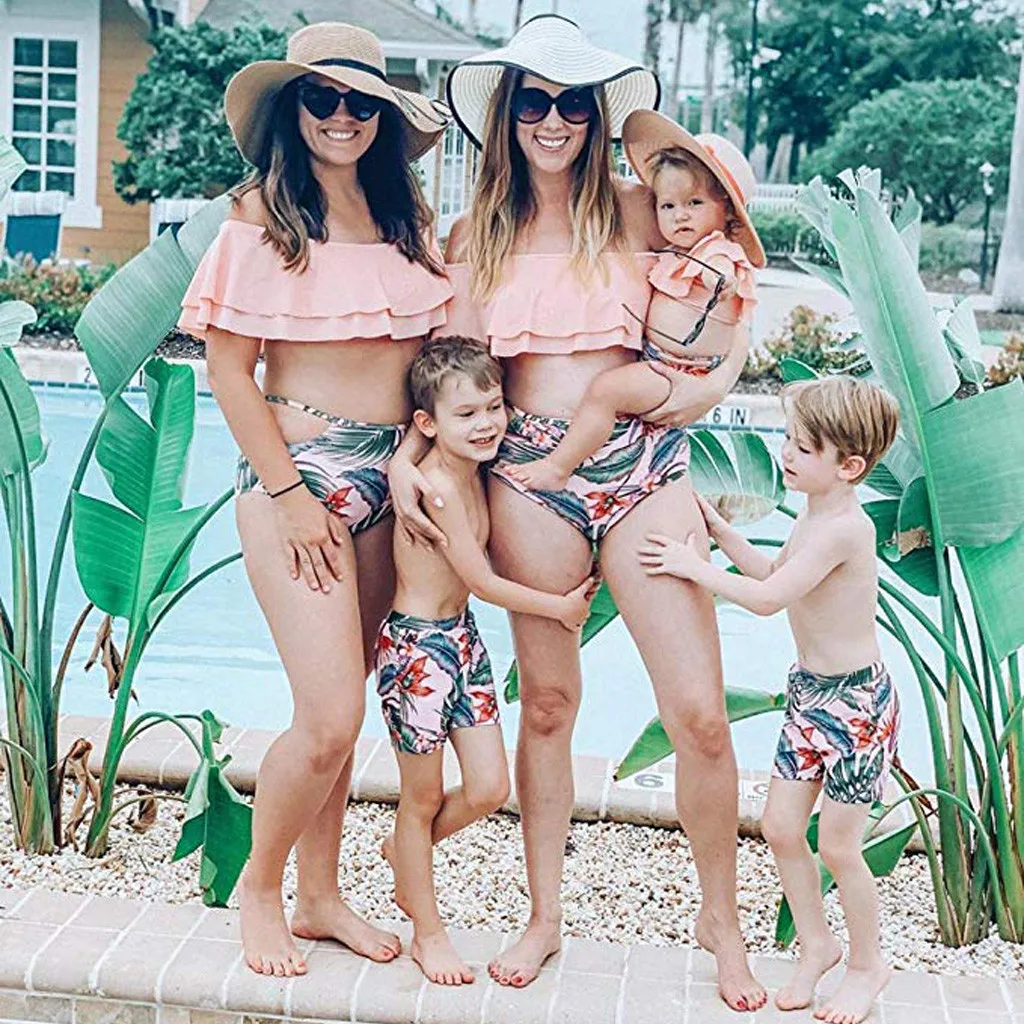 US Family Selva Swimwear Father Mother Daughter Son Matching Bathingsuit Bikini
