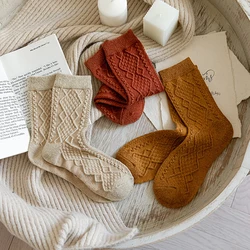 Harajuku Solid Color Loose Socks Japanese Korean Fashion High School Girls High Socks Cashmere Wool Knitting Long Stockings