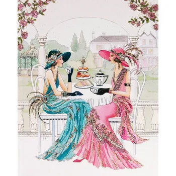 

Sisters drinking tea Full Square Round Drill 5D DIY Diamond Painting 3D Diamond Embroidery Cross Stitch Home Decor Gift AA1486