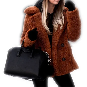 

Women's Winter Coat Female Warm Double Breasted Short Jacket Women Coat Plush Cardigan Plus Size Outerwear