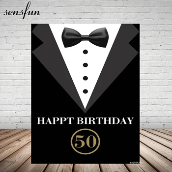 

Sensfun Gentleman Happy 50 Birthday Party Backgrounds Black Suit Tie Man Formal Party Photograhy Backdrops Customized 5x7ft